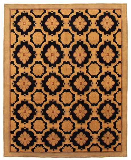 Bordered  Traditional Black Area rug 6x9 Nepal Hand-knotted 368628