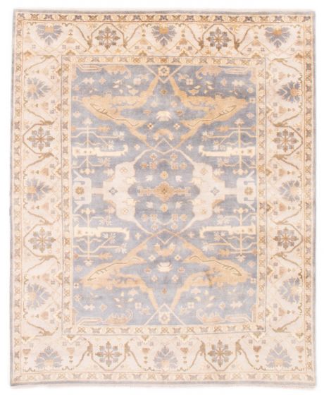 Bordered  Traditional Grey Area rug 6x9 Indian Hand-knotted 377526