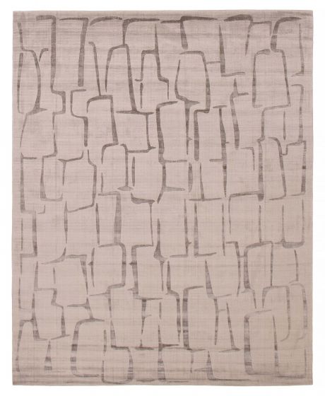 Modern  Transitional Ivory Area rug 6x9 Indian Hand Loomed 391613