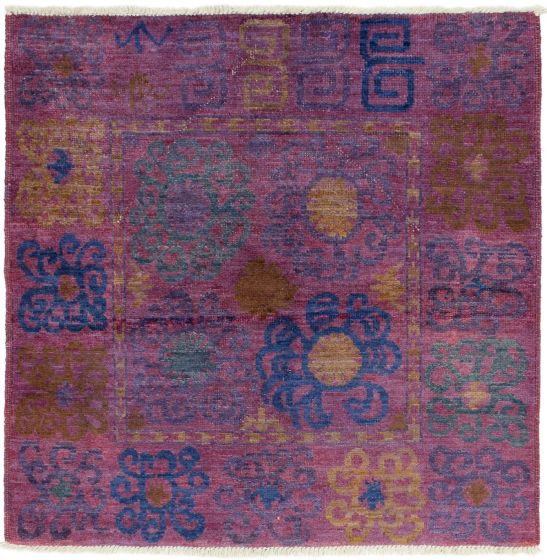 Casual  Transitional Pink Area rug Square Indian Hand-knotted 287271