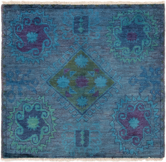 Casual  Transitional Green Area rug Square Indian Hand-knotted 286929