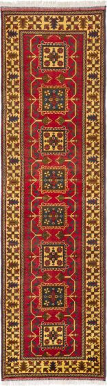 Bordered  Geometric Red Runner rug 10-ft-runner Afghan Hand-knotted 283217