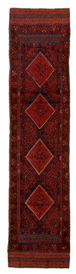 Bordered  Tribal Red Runner rug 9-ft-runner Afghan Hand-knotted 326181
