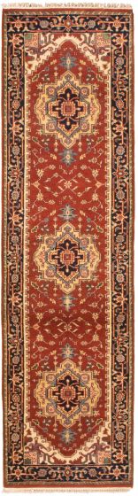 Bordered  Traditional Red Runner rug 10-ft-runner Indian Hand-knotted 336679