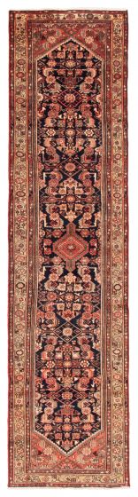 Bordered  Traditional Blue Runner rug 13-ft-runner Persian Hand-knotted 352248