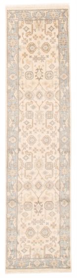 Bordered  Traditional Ivory Runner rug 10-ft-runner Indian Hand-knotted 362175