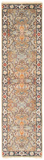 Bordered  Traditional Grey Runner rug 10-ft-runner Indian Hand-knotted 369691