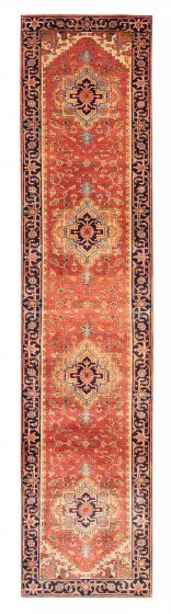 Bordered  Traditional Brown Runner rug 12-ft-runner Indian Hand-knotted 375705