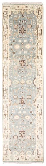 Bordered  Traditional Blue Runner rug 10-ft-runner Indian Hand-knotted 377360