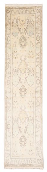 Bordered  Traditional Ivory Runner rug 10-ft-runner Indian Hand-knotted 377866