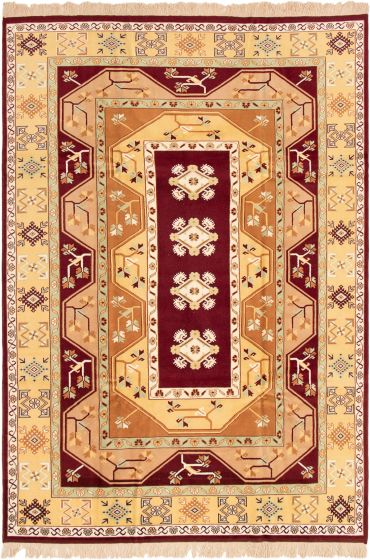 Bordered  Traditional Red Area rug 6x9 Turkish Hand-knotted 294016