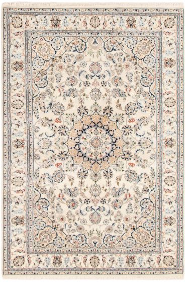 Bordered  Traditional Ivory Area rug 5x8 Persian Hand-knotted 307274