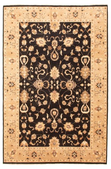 Bordered  Traditional Black Area rug 6x9 Afghan Hand-knotted 318097