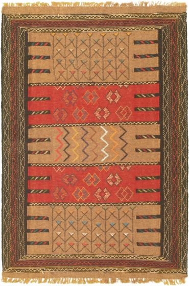 Bordered  Tribal Brown Area rug 3x5 Turkish Flat-Weave 321582