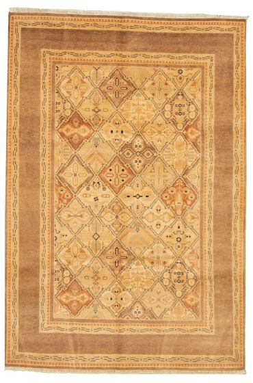 Bordered  Traditional Yellow Area rug 5x8 Pakistani Hand-knotted 330734