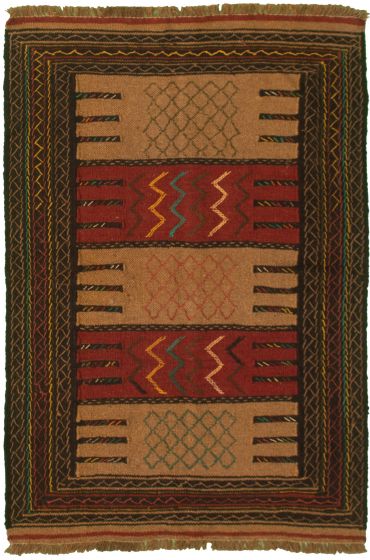 Bordered  Stripes Brown Area rug 3x5 Turkish Flat-weave 334008