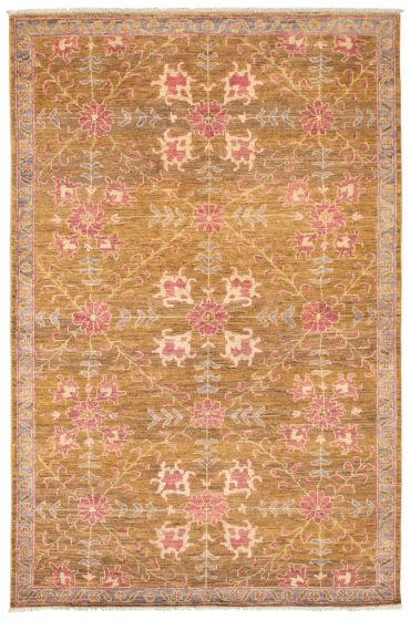 Bordered Traditional Green Area rug 5x8 Pakistani Hand-knotted 338926