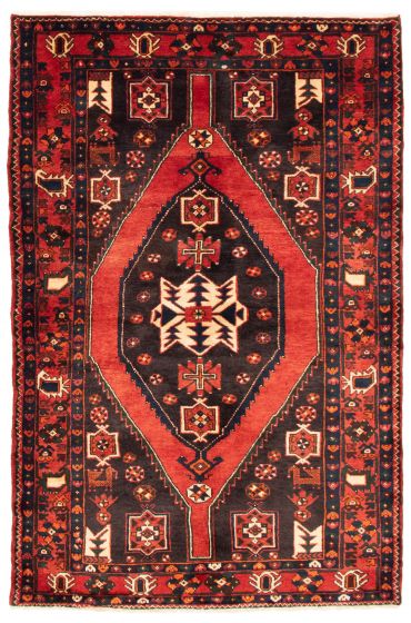 Bordered  Tribal Red Area rug 4x6 Persian Hand-knotted 352242