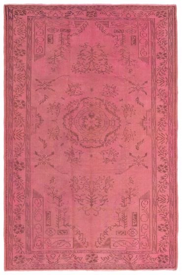 Bordered  Transitional Pink Area rug 5x8 Turkish Hand-knotted 363462