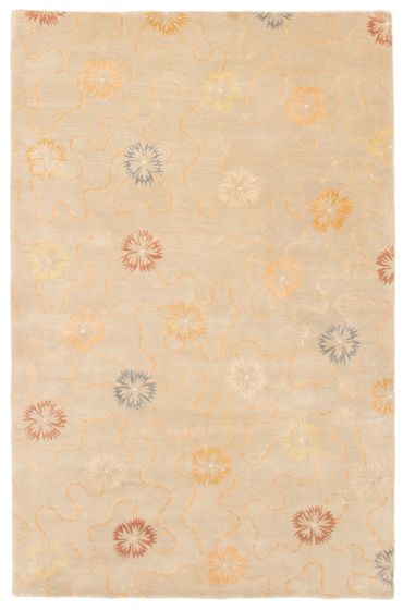 Casual  Transitional Yellow Area rug 5x8 Indian Hand Tufted 368804