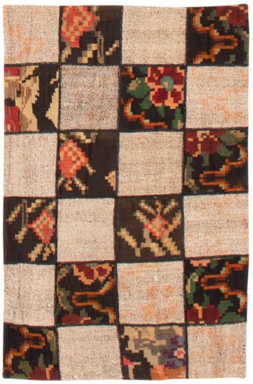 Transitional Brown Area rug 3x5 Turkish Flat-Weave 369400