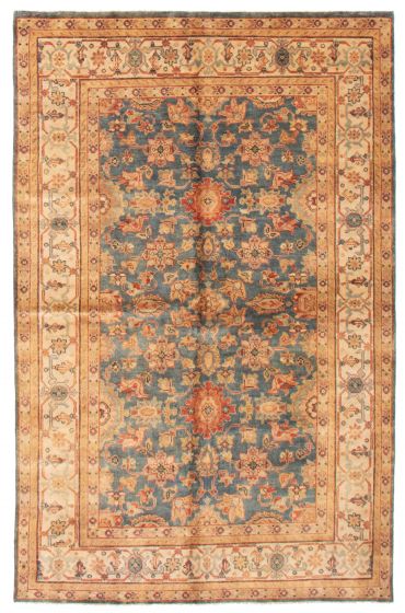 Bordered  Traditional Blue Area rug 5x8 Indian Hand-knotted 373979