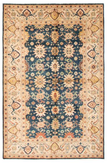 Bordered  Traditional Blue Area rug 5x8 Indian Hand-knotted 373994