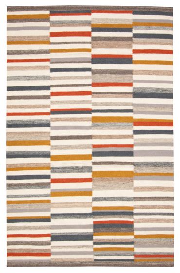 Contemporary/Modern  Transitional Ivory Area rug 5x8 Turkish Flat-Weave 374585