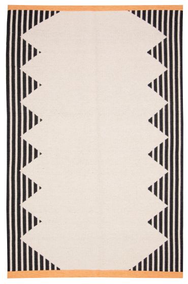 Contemporary/Modern  Transitional Ivory Area rug 5x8 Indian Flat-Weave 374609