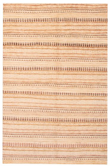 Carved  Transitional Ivory Area rug 5x8 Pakistani Hand-knotted 375203