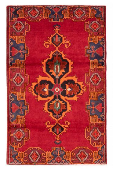 Bordered  Tribal Red Area rug 4x6 Turkish Hand-knotted 381443