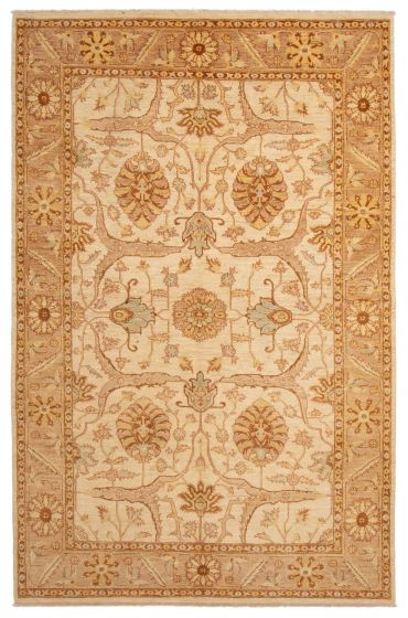 Traditional Transitional Ivory Rectangle 6x9 Pakistani Hand-knotted 444210