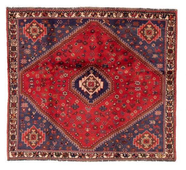 Bordered  Tribal Red Area rug Square Persian Hand-knotted 383963