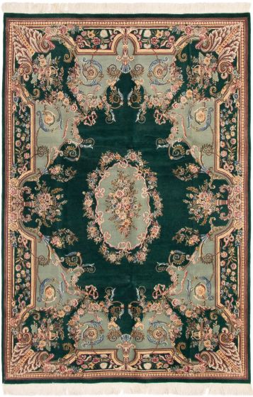 Bordered  Traditional Green Area rug 5x8 Pakistani Hand-knotted 301680