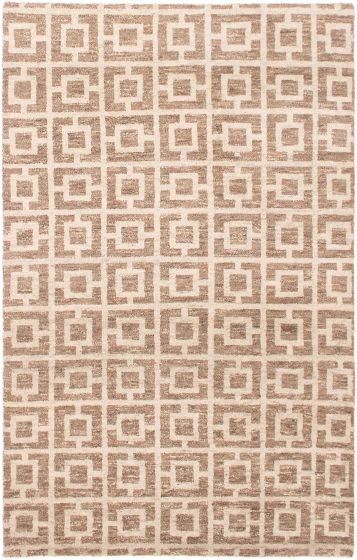 Moroccan  Transitional Ivory Area rug 5x8 Indian Hand-knotted 307845