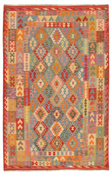 Bordered  Geometric Red Area rug 6x9 Turkish Flat-weave 316316