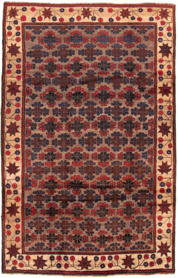 Bordered  Tribal Brown Area rug 6x9 Afghan Hand-knotted 326392