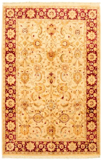 Bordered  Traditional Ivory Area rug 5x8 Pakistani Hand-knotted 330583