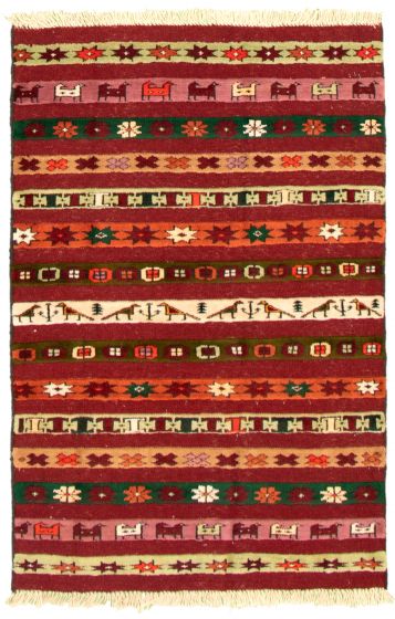 Carved  Tribal Red Area rug 3x5 Turkish Hand-knotted 332698