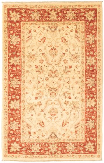 Bordered  Traditional Ivory Area rug 3x5 Pakistani Hand-knotted 336621