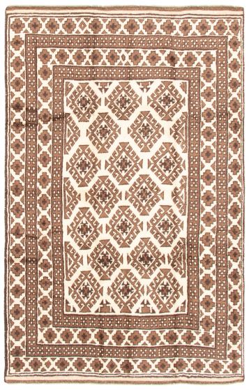 Bordered  Tribal Ivory Area rug 5x8 Afghan Hand-knotted 342416