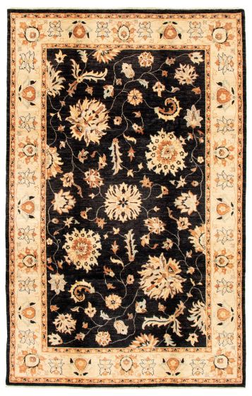 Bordered  Traditional Black Area rug 6x9 Afghan Hand-knotted 346319