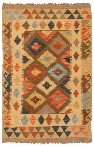 Bordered  Tribal Multi Area rug 3x5 Turkish Flat-weave 346326