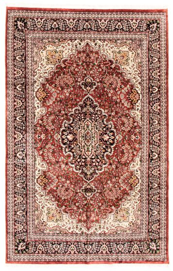 Bordered  Traditional Brown Area rug 5x8 Indian Hand-knotted 348722