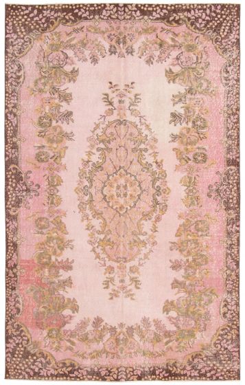 Bordered  Transitional Pink Area rug 6x9 Turkish Hand-knotted 361379