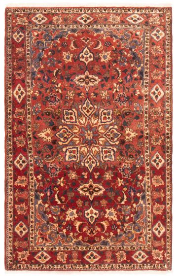 Bordered  Traditional Red Area rug 4x6 Persian Hand-knotted 366199