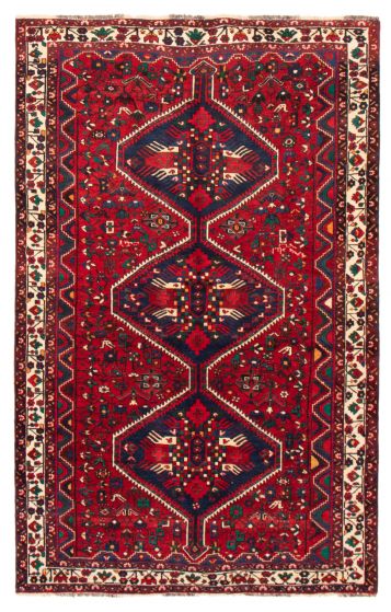 Bordered  Traditional Red Area rug 5x8 Persian Hand-knotted 369174