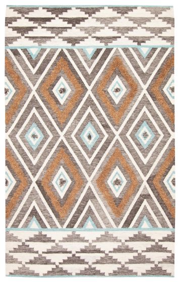 Carved  Tribal Grey Area rug 5x8 Indian Flat-Weave 374484