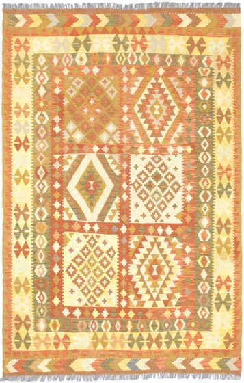 Traditional Yellow Area rug 5x8 Turkish Flat-weave 52583