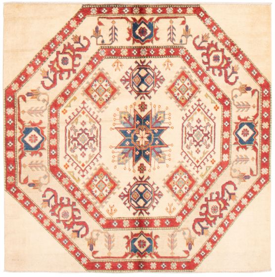Bordered  Traditional Ivory Area rug Square Afghan Hand-knotted 356337